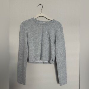 Aritzia TNA Cropped Waffle T-Shirt in Gray